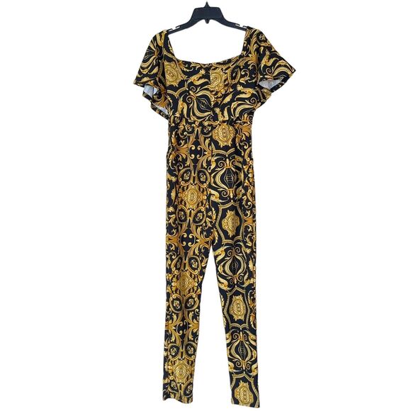 Jumpsuit Tapestry Print Off Shoulder Bodysuit - Picture 3 of 9